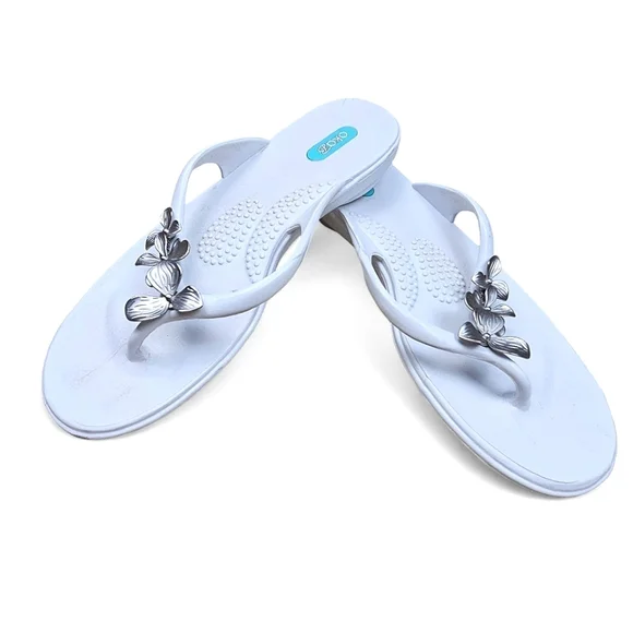 Oka.B Kona Metal Floral Flip Flop Sandals in Salt Size ML - Picture 6 of 12